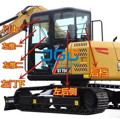 SY75C pare-brise avant pelle push-pull fenêtre supérieure et inférieure gauche et droite bloc arrière verre trempé